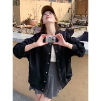 现货春季休闲宽松棒球领上衣字母刺绣棒球服253A