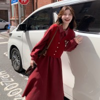 春装【现货好款】一年红火到头大卖连衣裙二件套