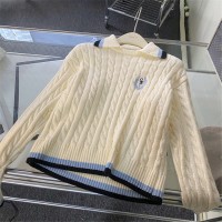 2024新款韩版学院风减龄刺绣气质翻领显瘦针织毛衣