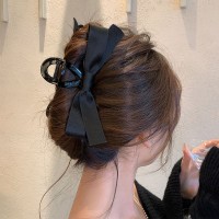 赫本风黑色蝴蝶结抓夹女大号高级感盘发网红发夹后脑勺鲨鱼夹头饰