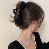 赫本风黑色蝴蝶结抓夹女大号高级感盘发网红发夹后脑勺鲨鱼夹头饰