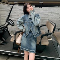 现货【2024】牛仔套装短裙拉铆破洞199