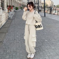 春装新款韩版短装卫衣工装裤套装女202A