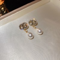 银针镶钻珍珠花朵几何耳环小众时尚高级感耳钉法式优雅气质耳饰女