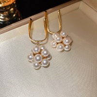 银针镶钻珍珠花朵几何耳环小众时尚高级感耳钉法式优雅气质耳饰女