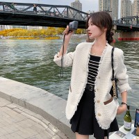 【新款现货】小香风流苏包边拼皮休闲外套628