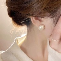 925银针圆形馒头马贝珍珠耳钉女法式复古气质百搭轻奢耳环ins耳饰