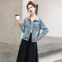 现货新中式2024春装新款牛仔外套刺绣印花外套