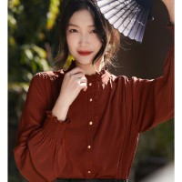 法式休闲气质立领2024新款木耳边衬衣