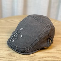 复古日系星星牛仔前进帽女春季户外防晒遮阳鸭嘴帽鸭舌帽子贝雷帽