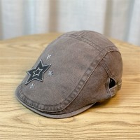复古日系星星牛仔前进帽女春季户外防晒遮阳鸭嘴帽鸭舌帽子贝雷帽