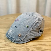 韩版水洗牛仔贝雷帽做旧女春夏新款百搭大头围显脸小复古前进帽子
