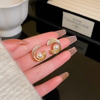 S925银针轻奢小众珍珠耳环女百搭气质猫眼石耳钉高级设计感耳饰品