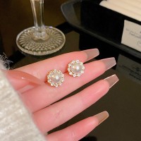 S925银针轻奢小众珍珠耳环女百搭气质猫眼石耳钉高级设计感耳饰品