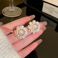 S925银针轻奢小众珍珠耳环女百搭气质猫眼石耳钉高级设计感耳饰品