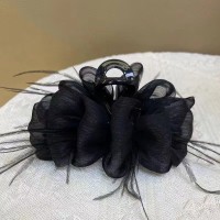 高级感网纱羽毛蝴蝶结泡泡抓夹女后脑勺盘发鲨鱼夹子气质发夹头饰