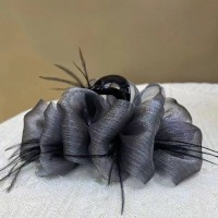 高级感网纱羽毛蝴蝶结泡泡抓夹女后脑勺盘发鲨鱼夹子气质发夹头饰