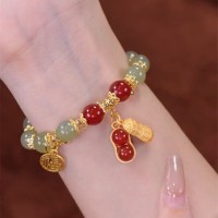 3.8女神节礼物仿和田玉花生手链女复古民族风福牌好事双层手链
