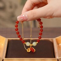 3.8女神节礼物仿和田玉花生手链女复古民族风福牌好事双层手链