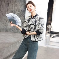 现货主推款水墨画流苏扣子短款外套