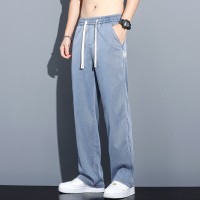 夏季休闲阔腿男士直筒宽松潮冰丝莱赛尔天丝运动拖地裤子