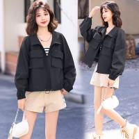 现货主推设计感小众立领夹克上衣女短款外套户外工装棒球服
