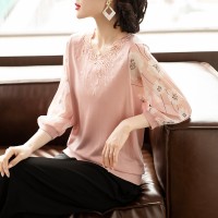 春夏装T恤洋气七分袖针织小衫中老年女装打底上衣服套装