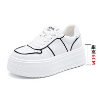 温州2024春季新款厚底内增高小白鞋子女时尚百搭休闲运动浅口单鞋