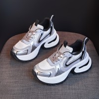 赵露思同款银色老爹鞋女2024新款春秋小个子内增高厚底运动休闲鞋