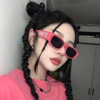 小框嫩粉色字母太阳镜新款欧美风ins网红墨镜朋克潮太阳眼镜遮光
