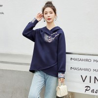 卫衣女春季2024新款时尚宽松大码复古盘扣重工刺绣上衣