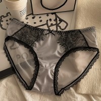 纯欲缎面睫毛蕾丝性感半透低腰三角内裤青年少女棉档抗菌透气薄款