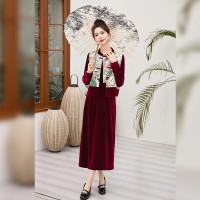 现货新中式套裙女2024年春季新款提花马甲丝绒套裙三件套