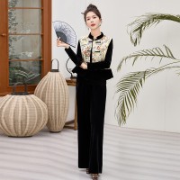 现货新中式套装套裤女2024年春季新款提花马甲丝绒套裤三件套