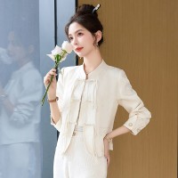 现货新中式女装春夏季新款时尚休闲盘扣气质通列百搭外套两件套