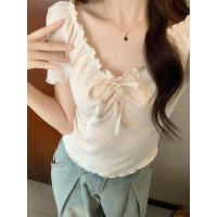 纯欲甜美小个子修身显瘦短袖T恤女夏季小众短款打底上衣
