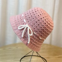 韩版镂空蝴蝶结透气盆帽子女海边新款小众设计感防晒沙滩水桶帽潮