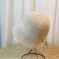新款春夏蝴蝶结草帽女韩水桶帽田园出游宽檐遮阳防晒纸草盆帽潮