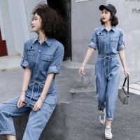 短袖牛仔连体裤女2024夏季新款女装时尚显瘦百搭工装休闲连衣裤潮
