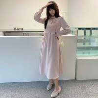 现货2024年春季女金典时尚潮流新中式复古盘扣假两件套连衣裙