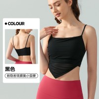 纯欲风设计感上衣女性感网纱吊带瑜伽背心带胸垫时尚外穿抹胸内衣