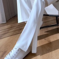 开叉微喇西装裤女2024春夏新款黑色高腰显瘦垂感拖地喇叭裤