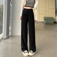 黑色裤子女宽松高腰阔腿长裤小个子高级垂感窄版直筒西装裤