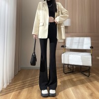 春装新款高腰微喇叭裤女显高直筒休闲裤大码职业西装喇裤子