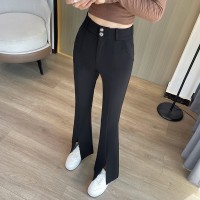 新款开叉高腰如西装喇叭裤春装新款弹力大码胖mm西装微喇裤