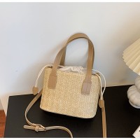 韩ins草编织手提包夏季新款休闲度假女菜篮子单肩包撞色斜挎包