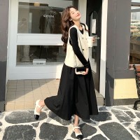 【新款现货】韩系简约高级针织连衣裙马甲两件套703