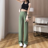 春夏窄版高腰阔腿长裤压褶休闲西装裤高级垂感直筒拖地西裤
