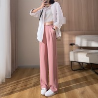 春夏新款高级感西装阔腿裤女刺绣高腰垂感加长版休闲直筒裤