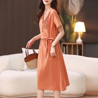 2024夏季新款棉麻女韩版休闲宽松显瘦a字裙高级感减龄棉麻连衣裙